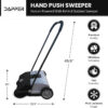 Walk-Behind Outdoor Hand Push Floor Sweeper – 5.25 Gallon Capacity – 25.5′′ Sweeping Width – Sweeps up to 27,900 ft2 / Hour, Grey