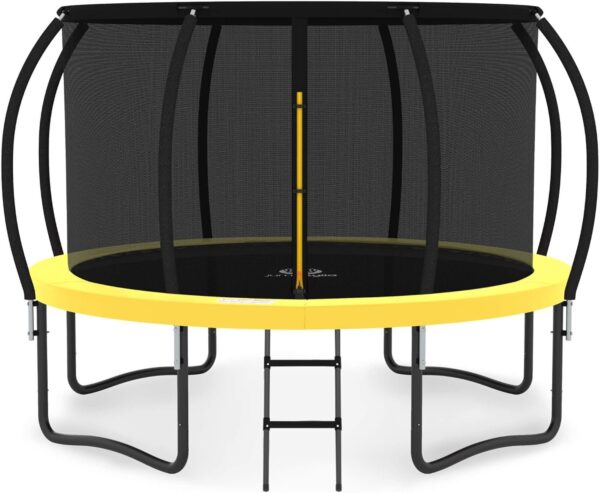 JUMPZYLLA Trampoline 8FT 10FT 12FT 14FT 15FT 16FT Trampoline with Enclosure – Recreational Trampolines with Ladder and AntiRust Coating, ASTM Approval Outdoor Trampoline for Kids