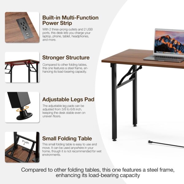 TEMI Small Computer Desk Folding Table – 35.8′′ Foldable Office Desk, No Assembly, Perfect for Small Spaces in Bedroom, Dorm, or Apartment, Portable Mini Desk or Study Table with Compact Design, Brown