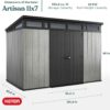 Keter Artisan 11×7 Modern Resin Outdoor Storage Shed Kit-Perfect to Store Patio Furniture, Garden Tools Bike Accessories, Beach Chairs and Lawn Mower, Grey & Black