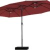 15ft Patio Umbrella Double-Sided Outdoor Market Extra Large Umbrella with Crank, Umbrella Base Included (Dark Red)