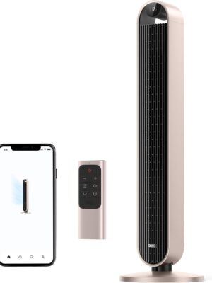 Dreo Tower Fan for Bedroom, 42 Inch 120° Oscillating Fan, 25dB Quiet DC Motor, 28ft/s Velocity Bladeless Standing Fan with 12 Speeds, 4 Modes, 12H Timer Cooling Fans for Home, Living Room, Pilot Max S