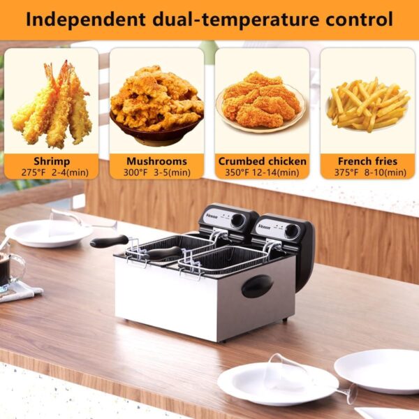 ffbed2219d374351bd1e93b0386f0058 3000W Commercial Electric Deep Fryer With Baskets & Lids,2x3L Stainless Steel Double Deep Fryer,Small Deep Fryer With Basket,Temperature Control,Overheat Protection