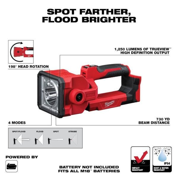 ffd65f98de754748aeee9f4016b2d5be 2354-20 M18 18-Volt 1250 Lumens Lithium-Ion Cordless Search Light (Tool-Only)