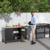 Outdoor Grill Table with Stainless Steel Sink – Metal Grill Cart Kitchen Island