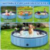 Foldable Dog Swimming Pool, 120′′x20′′ Oversize Collapsable Hard Plastic Potable Bathing Tub for Pet Dog Kiddie Pool Indoor and Outdoor Leakproof PVC Play Pool for Large Dogs Pets Puppy Kids Blue