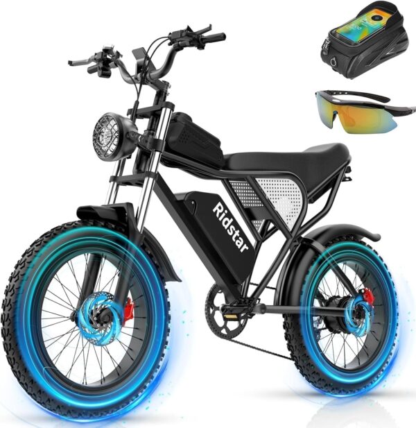 fffc61381c2143f5a59340bf06f2e8c1 Electric Bike for Adults Q20, 2000/1500W, 37/30MPH,52V 40AH,48V/20AH E-Bike,30-180 Miles Electric Motorcycle, 20′′ Fat Tire Dirt Bike, UL2849 All Terrain for Mountains, Snow, Sand, Road